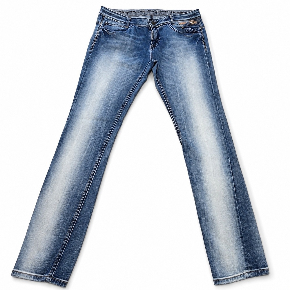 Express ReRock Women's Size 12 Skinny Jeans Blue Embroidered Stretch Denim